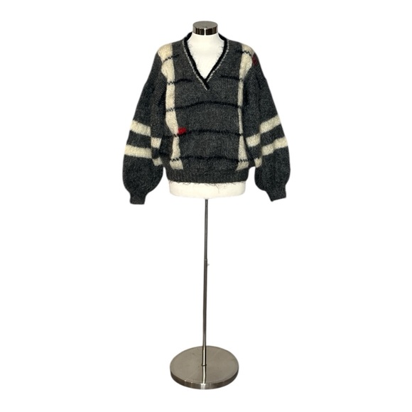 AN ORIGINAL HAND KNIT BY ANNE LESTER MOHAIR & WOOL BALLOON SLEEVE V NECK SWEATER - Picture 8 of 13